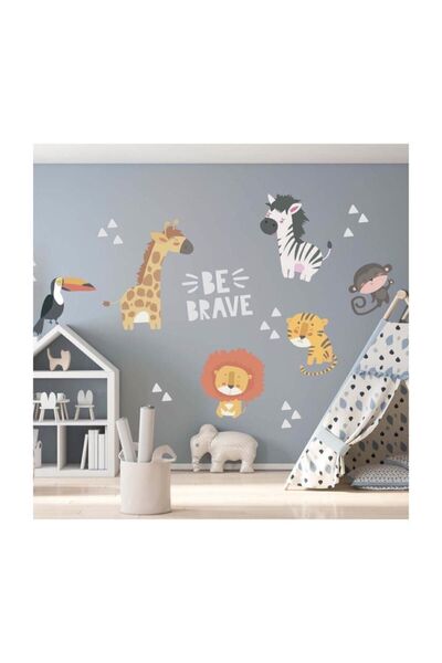 KT Decor Safari Hayvanları Temalı Xl Çocuk Ve Bebek Odası Duvar Sticker Seti