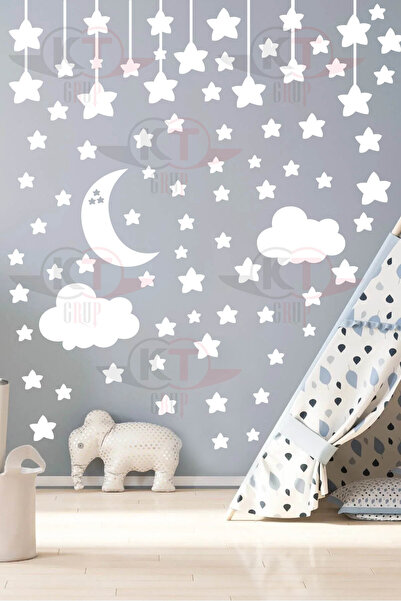 KT Decor White Clouds and Stars Baby and Kids Room Wall Sticker Set