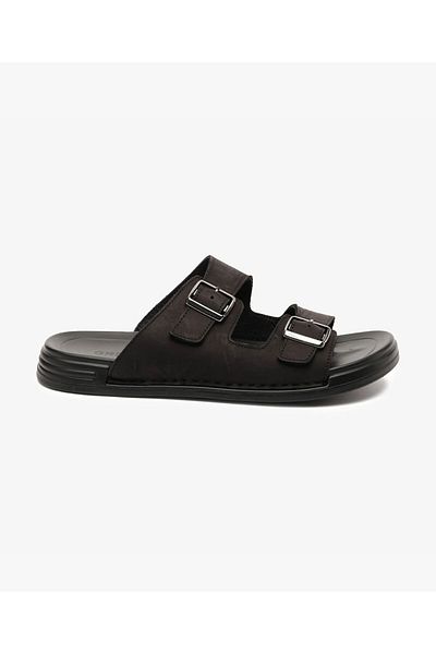 Greyder Мъжки черни чехли от естествена кожа 5Y1CT64681