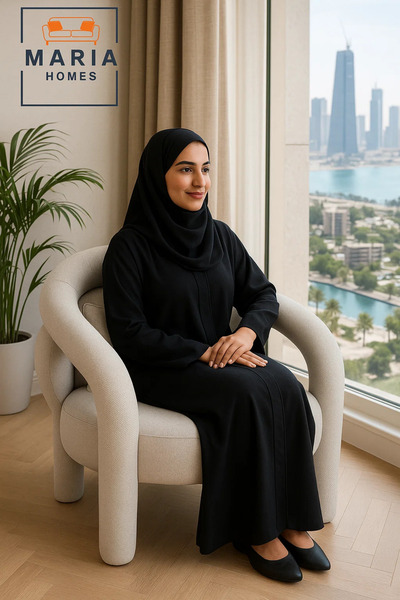 MARIA HOMES Modern Beige Artistic Accent Chair – Round Armchair with Tubular Frame and Minimalist Luxury Style