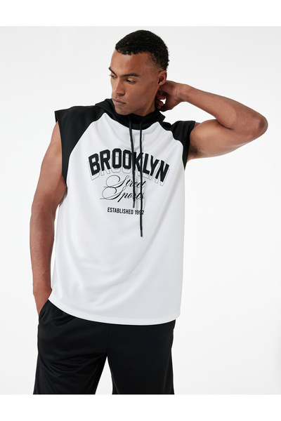 Koton Printed Color Contrast Hooded Sleeveless Sports Singlet