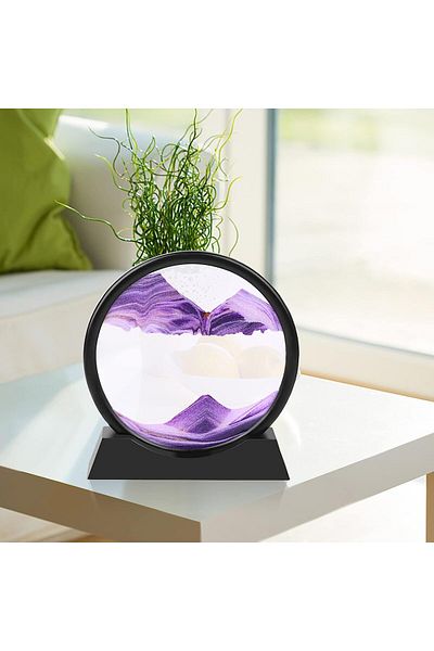 OEM Decorațiune pentru casă, birou clepsidră, sticlă/nisip 3D, 18X19,5 cm, violet/negru