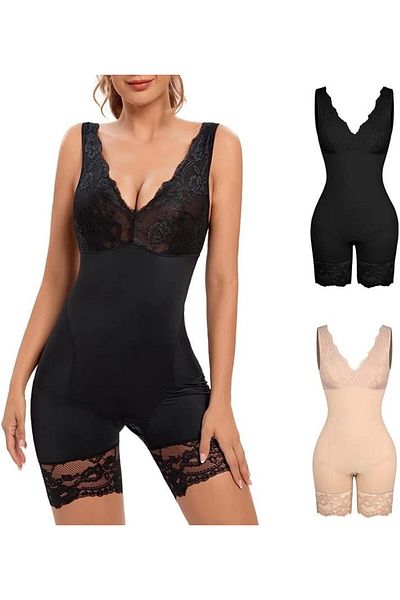 Generic Corset modelator pentru femei, cu decolteu în V, model dantelă, model patchwork