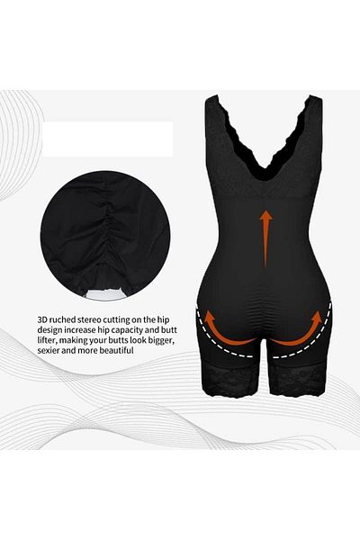 Generic Corset modelator pentru femei, cu decolteu în V, model dantelă, model patchwork