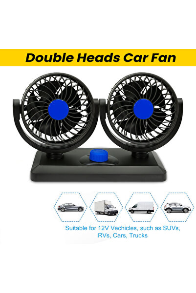 Generic مروحة F30 مزدوجة الرأس مثبتة على السيارة - مروحة تبريد للسيارة 12 فولت مع سرعة مزدوجة وتعديل 360 درجة