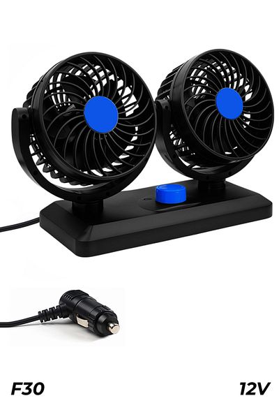 Generic F30 Car Mounted Double-Headed Fan – 12V Vehicle Cooling Fan with Dual Speed and 360° Adjustment