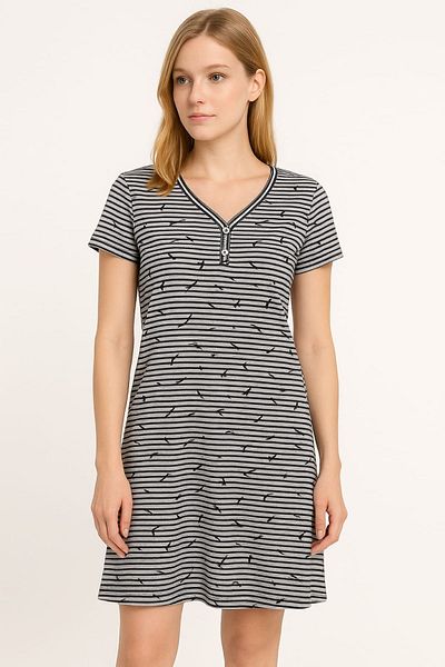enmodaiçgiyim Rochie de damă oversize cu mânecă scurtă cu model în dungi negre