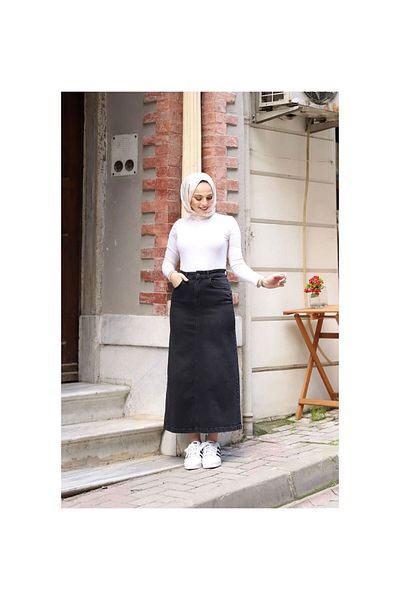 VELLICHOR Fusta din denim cu nituri stea din material natural negru