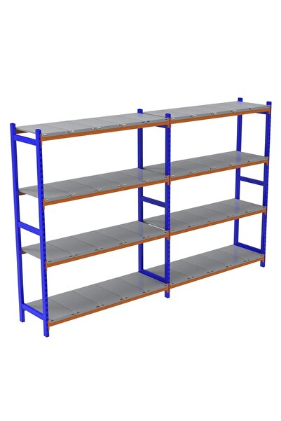 RafBurada 4 Katlı Duble Depo Rafı - 300-350 Kg Taşıma Kapasiteli Hafif Rack R...