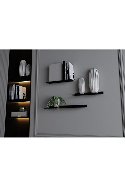 RafBurada Siyah Dekoratif Metal Duvar Rafı - Kitaplık