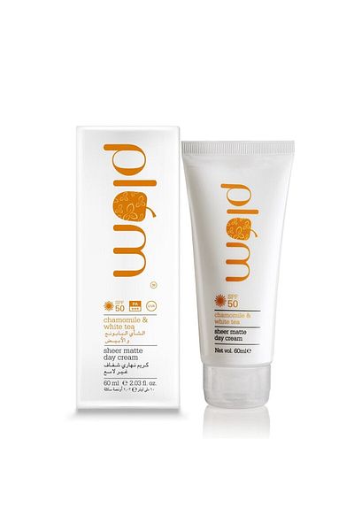 PLUM Chamomile & White Tea Sheer Matte Day Cream SPF50 - 60ml | UV & Pollution Shield