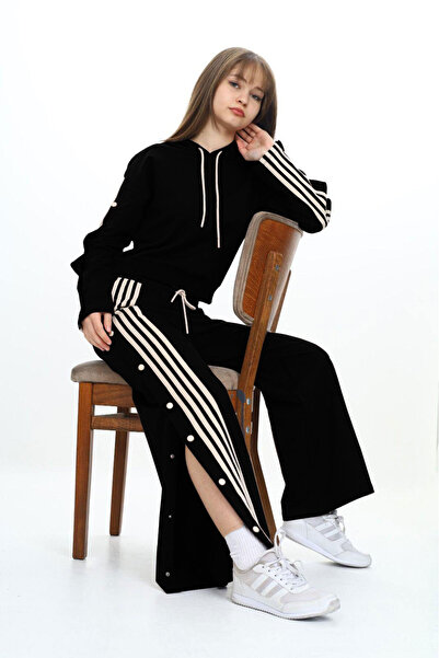 Jannock Κοριτσίστικο 100% βαμβακερό ριγέ κουκούλα με κουμπωτό σετ φόρμας Trend-5010