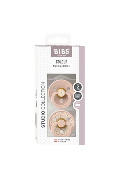 Bibs - Set de 2 suzete Color Studio Collection Flower Latex, tetină rotundă, 6 luni+ - Blush