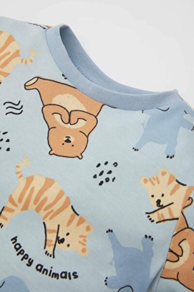 DeFacto Erkek Bebek Pijama Takımı Ayı Baskılı Uzun Kollu Üst Uzun Alt D3427A524WN