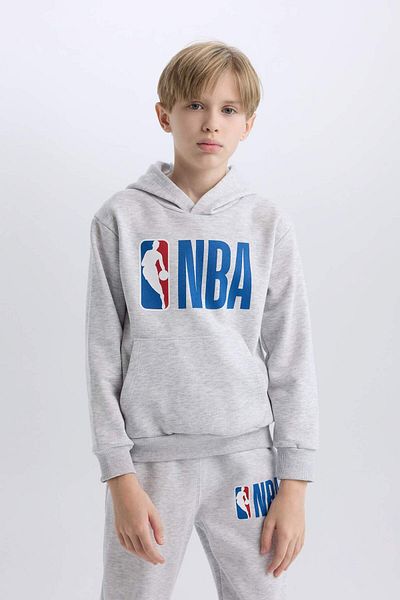 DeFacto سويت شيرت بقلنسوة للأولاد باللون الرمادي NBA Wordmark D4857A824WN