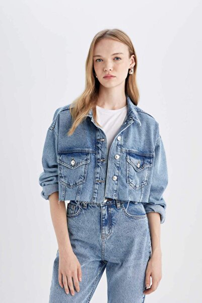 DeFacto Crop Düğmeli Denim Ceket D4196AX24AU