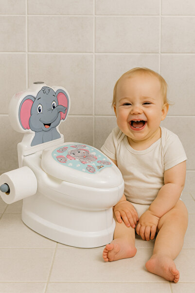 Sever Işıklı ve Su Sesli Fil Şekilli Eğitici Çocuk Lazımlık Klozet | Tuvalet Eğitimi için Oyuncak Klozet