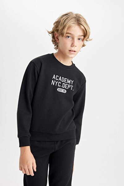 DeFacto Erkek Çocuk 2li Takım Baskılı Bisiklet Yaka Sweatshirt Üst Beli Lastikli Jogger Eşofman Altı D3560a8
