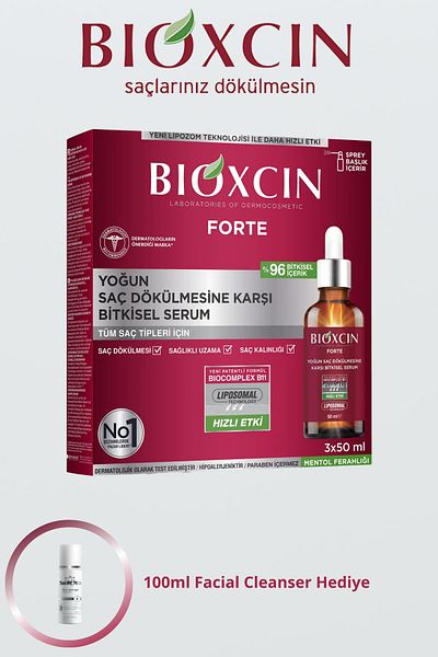 Bioxcin Anti-Intense Shedding Herbal Forte Serum 3 X 50ml + 100ml Facial Cleanser Gift