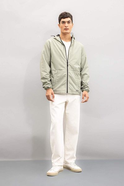 DeFacto Men's Khaki Water Repellent Slim Fit Slim Fit Hooded Zippered Pocket Raincoat Coat