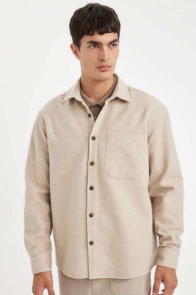 DeFacto Regular Fit Polo Collar Basic Plain Cotton Blend Long Sleeve Shirt D2622Ax24Au