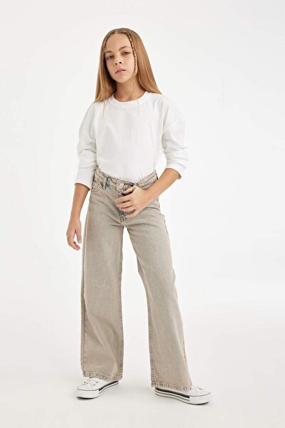 DeFacto Kız Çocuk Wide Leg Geniş Bol Paça Cepli Jean Pantolon D7178A824WN