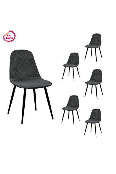 Estelia Truva Sandalye Siyah Metal Ayak / Antrasit 6'lı Takım Sandalye