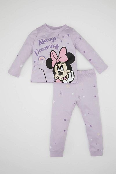 DeFacto Baby Girl Pajamas Set Disney Mickey & Minnie Combed Cotton Long Sleeve Top with Elastic Waist Long Bottom D3617A52