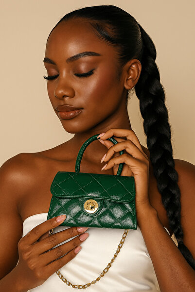 Melos Butik Γυναικεία τσάντα χεριού και ώμου με καπιτονέ σμαραγδί πράσινο με λεπτομέρεια κλειδαριάς