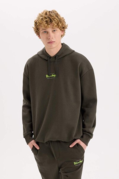 DeFacto Rick and Morty Boxy Fit Kapüşonlu Sırt Baskılı Sweatshirt C6508AX24AU
