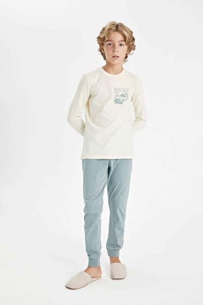 DeFacto Chlapčenská pyžamová súprava s dlhým rukávom s potlačou do auta D5213A824AU