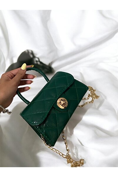 Melos Butik Γυναικεία τσάντα χεριού και ώμου με καπιτονέ σμαραγδί πράσινο με λεπτομέρεια κλειδαριάς