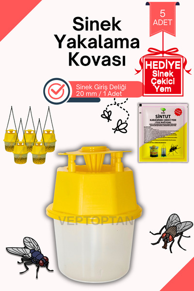 vettoptan 5 Adet Karasinek Tuzağı Kova Kara Sinek Öldürücü Sintut Bahçe Çiftl...