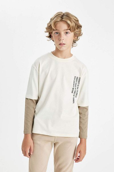 DeFacto Boy Oversize Wide Fit Crew Neck Back Printed Long Sleeve T-Shirt D3965A824Wn