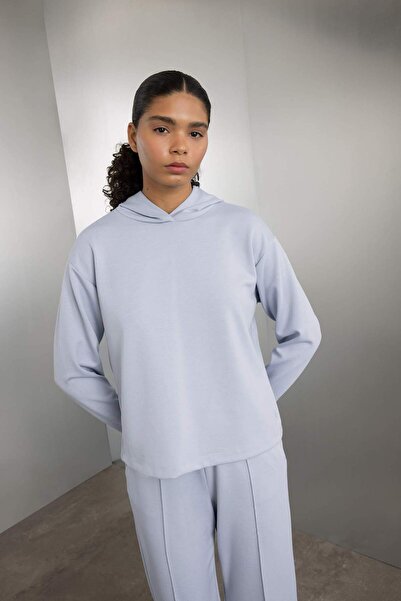 DeFacto DeFactoFit Standart Fit Kapüşonlu Skuba Dalgıç Kumaş Sporcu Basic Düz Sweatshirt A5626AX24AU