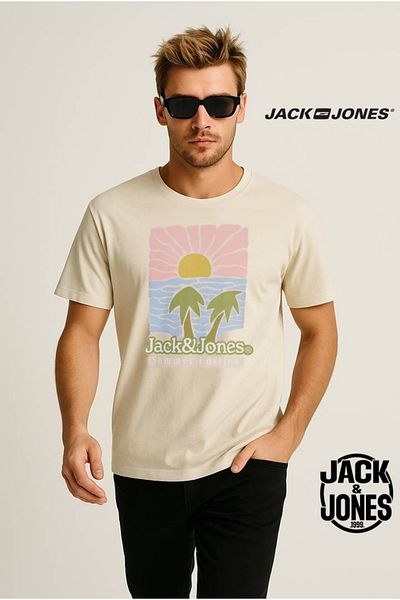 Jack & Jones Jack&Jones down Crew Neck Men's Beige Round Neck T-Shirt
