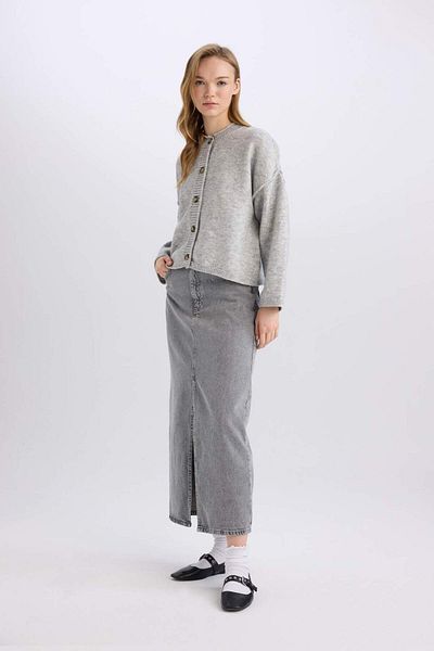 DeFacto Fashion Fit Long Jeans Skirt with Slit Pockets D4424Ax24Au