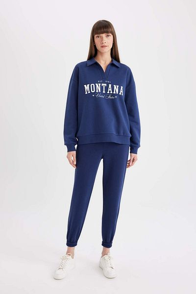 DeFacto Hanorac gros cu gât polo Relax Fit imprimat D5296AX24AU
