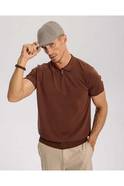 ANTHONY JACKSON Men's Fit Zippered Knitwear Polo T-Shirt Stefano