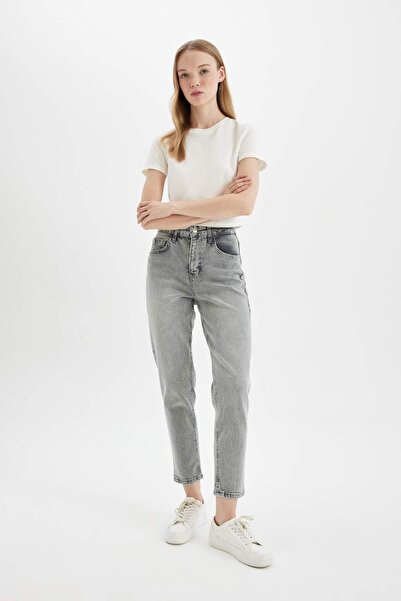 DeFacto Comfort Mom Fit Rahat Kalıp Yüksek Bel Bilek Boy Jean Yıkamalı Pantolon D4304AX24AU