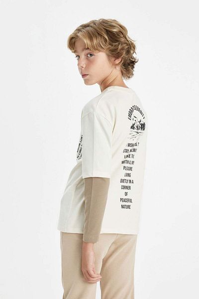 DeFacto Boy Oversize Wide Fit Crew Neck Back Printed Long Sleeve T-Shirt D3965A824Wn