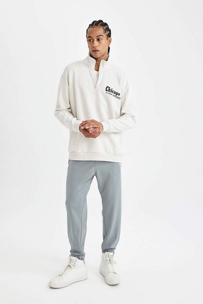 DeFacto Pantaloni de sport pentru bărbați Nba Chicago Bulls, gri, cu croiala normală, cu buzunare Skuba Diver Fabric Jogger D2571ax24au