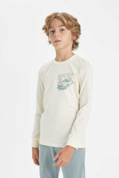 DeFacto Chlapčenská pyžamová súprava s dlhým rukávom s potlačou do auta D5213A824AU