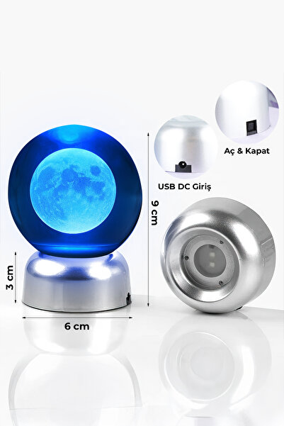NORTHSTARSTORE 3d Dolunay Ay Gezegen Işıklı Cam Küre Dekor Hediye Şık