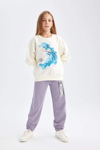 DeFacto Hanorac pentru fete Ecru Frozen Relax Fit cu decolteu 3148403