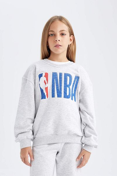 DeFacto Hanorac pentru fete Nba Wordmark Oversize Wide Fit Crewneck C9507a824au