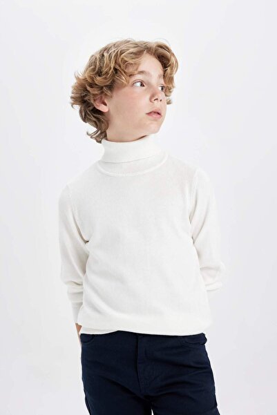 DeFacto Boy's Ecru Turtleneck Basic Plain Knitwear School Sweater R7253A624Au