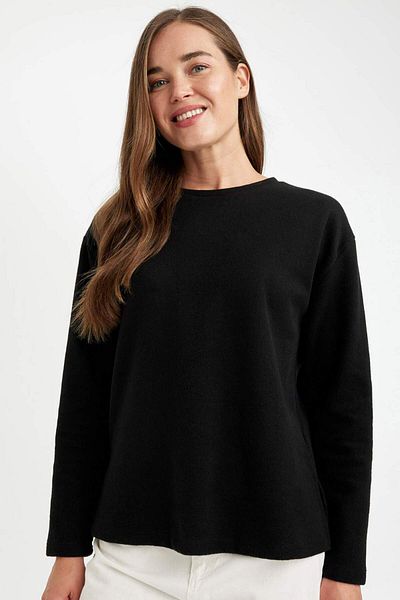 DeFacto Regular Fit Crew Neck Thessaloniki Fabric Basic Plain Long Sleeve T-Shirt D0359Ax24Au