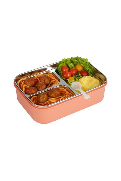 Relaxion Three Compartments, Stainless Steel, Orange Food Storage and Transport Container/Box 1000 Ml. (463)