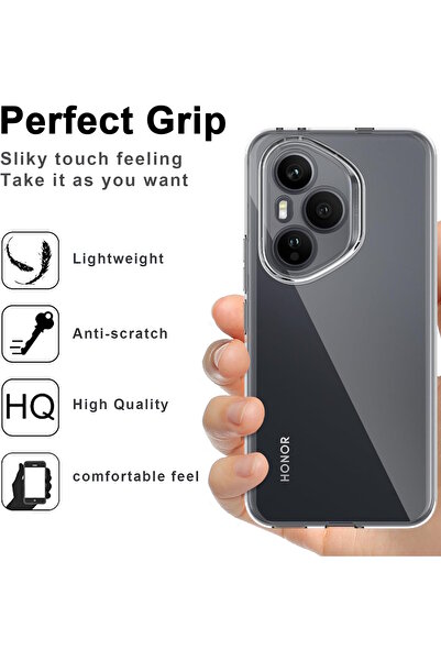 m.tk moveteck Honor 400 Pro Kılıf Kamera Çıkıntılı Korumalı Yumuşak Şeffaf Silikon + 5D Ekran Koruyucu Cam Set 1er